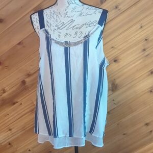 Lane Bryant Navy and White Striped Blouse